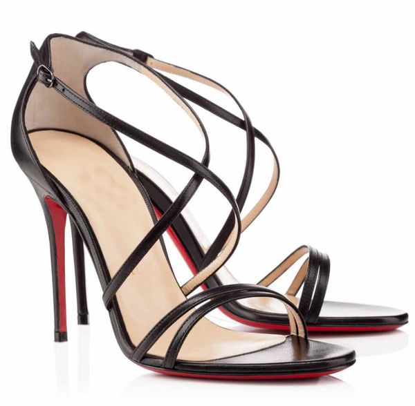 

luxurious summer brands women's red bottom gwynitta sandals high heels elegant designer lady straps red sole sandalias mujer eu35-43, Black