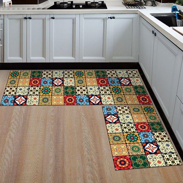 

modern kitchen area rug bohemian anti-slip washable long colorful boho printed floor mat living room balcony bathroom carpet