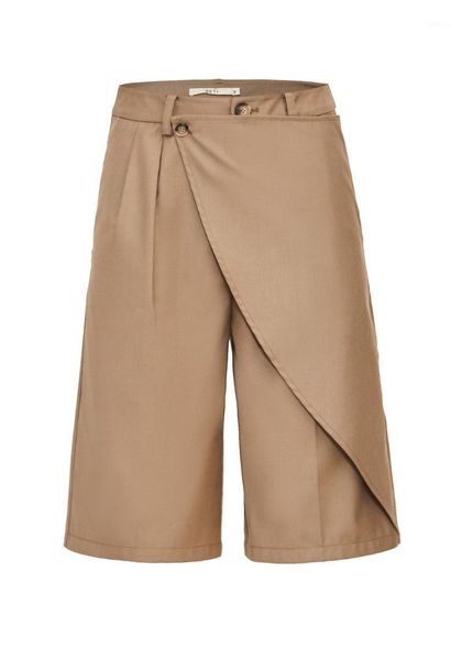 

women's shorts casual loose button wrap solid, White;black