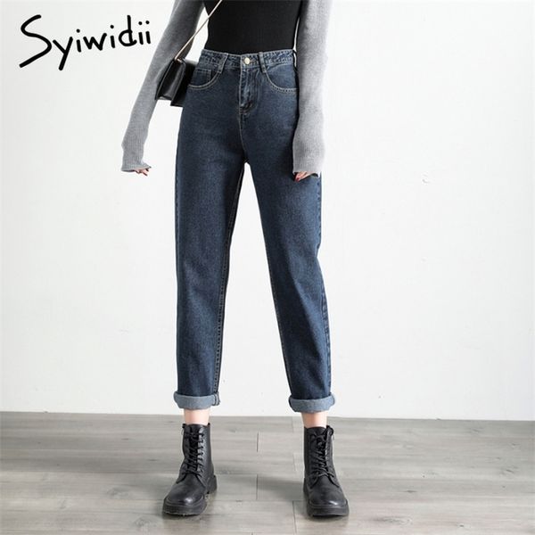 

gray blue high waist jeans woman street style cotton mom no stretch women boyfriend vintage harem pants 210708