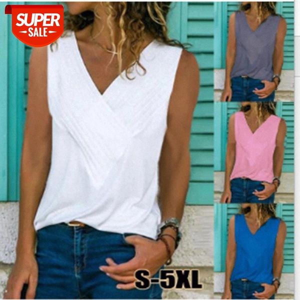 

7 colors option oversized s-5xl women's t-shirt summer fashion v neck sleeveless slim tee wdc5160 #fx8a, White