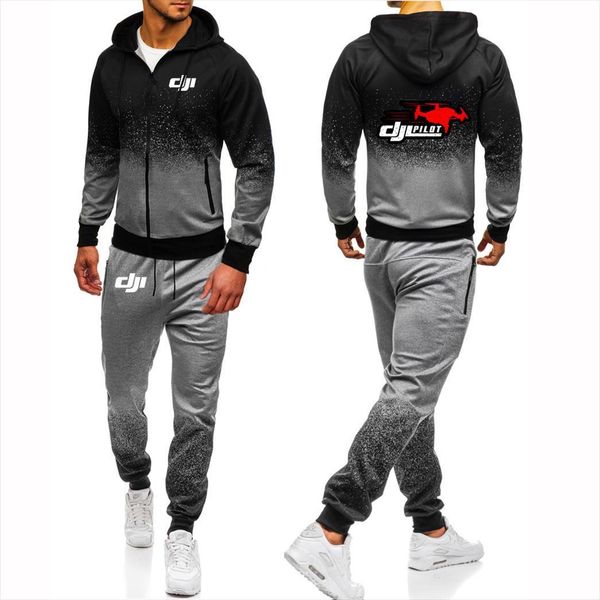

dji mavic pilot brand zipper men tracksuits comfortable printing hoodie casual sweatshirt sweatpants suit, Gray