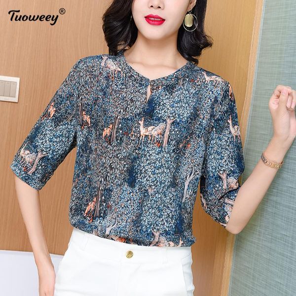 

women's blouses & shirts 2021 plus size summer style floral print blouse loose shirt o neck short sleeve blusas, White