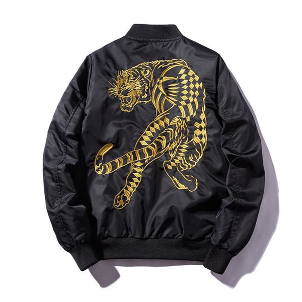 

sukajan - men's tiger embroidery bomber et, baseball windbreaker, thick coat warm zipper, autumn and winter, 2022, Black;brown