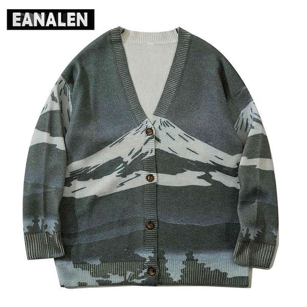 

harajuku mountain contrast color ugly knitted sweater women's super street vintage pullover cotton cardigan men's coat, Black;white