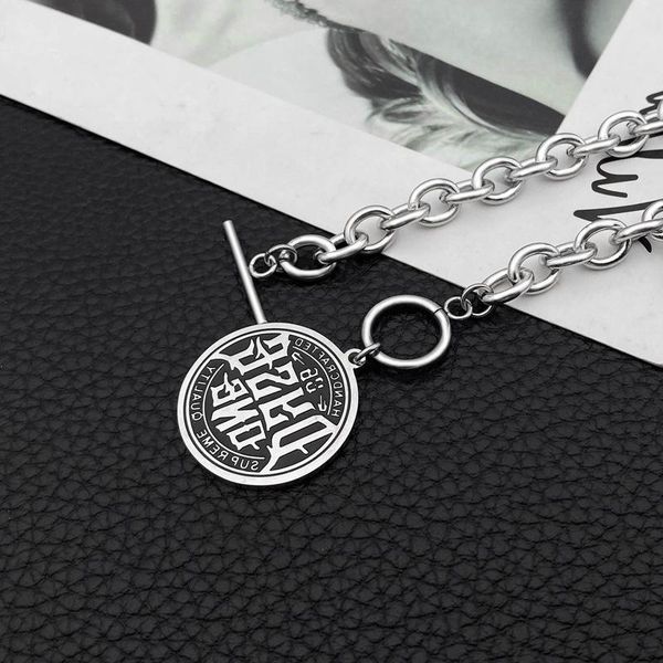 

pendant necklaces necklace men's round card letter friendship stainless steel ot chain women long punk jewelry accessory, Silver