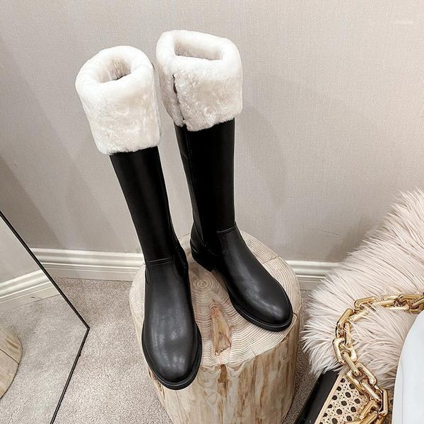 

boots lmyom brand genuine leather first layer cowhide women's high boot fur black and white size 34-4011