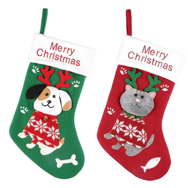 

christmas decorations 2pc stockings sock cat dog elk navidad year candy bag decoration tree ornaments party
