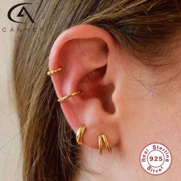 

hoop & huggie canner earrings for women ins gold bubble s925 sterling silver hoops zircon korean fine jewelry pendientes, Golden;silver