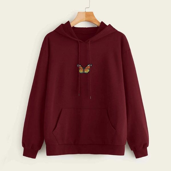 

women's hoodies & sweatshirts butterfly for women pocket long sleeve autumn sweatshirt plus size hooded korean style, Black