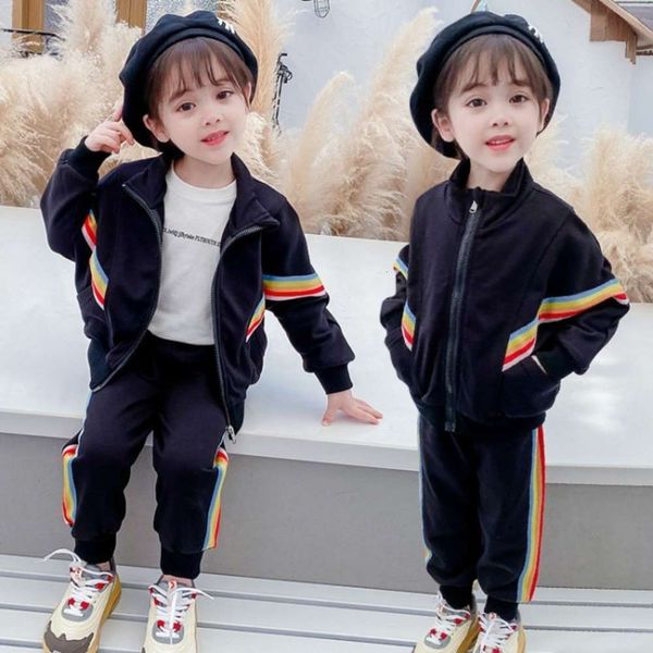 

children's new korean autumn cartoon jacket 2020 rainbow sports suit, White
