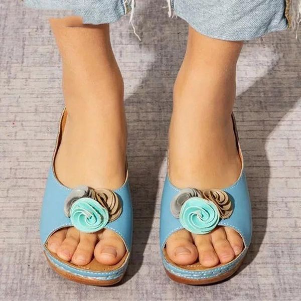 

sandalias mujer 2021 summer women's sandals handmade ladies shoe leather floral sandals women slippers retro style mother shoes, Black