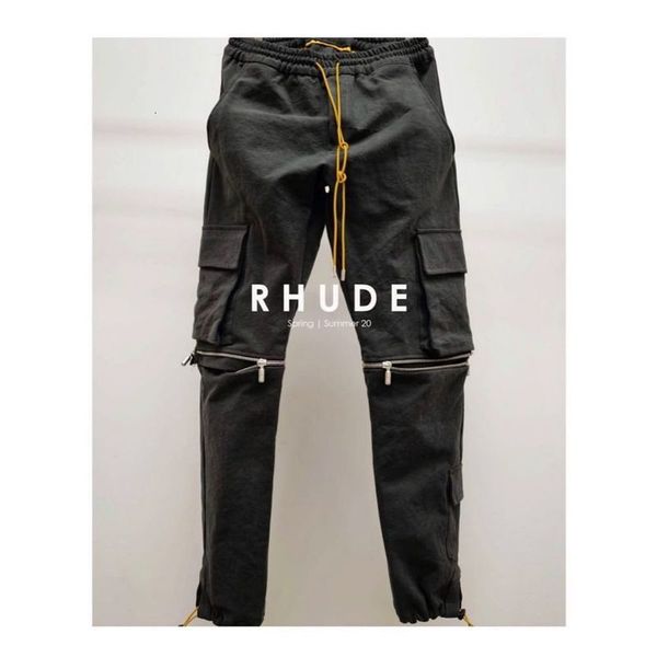 

2021 new 21ss high-quality drawstring tracksuit gym men women sweatpants joggers streetwear hip-hop rhude pants 1q7x, Black