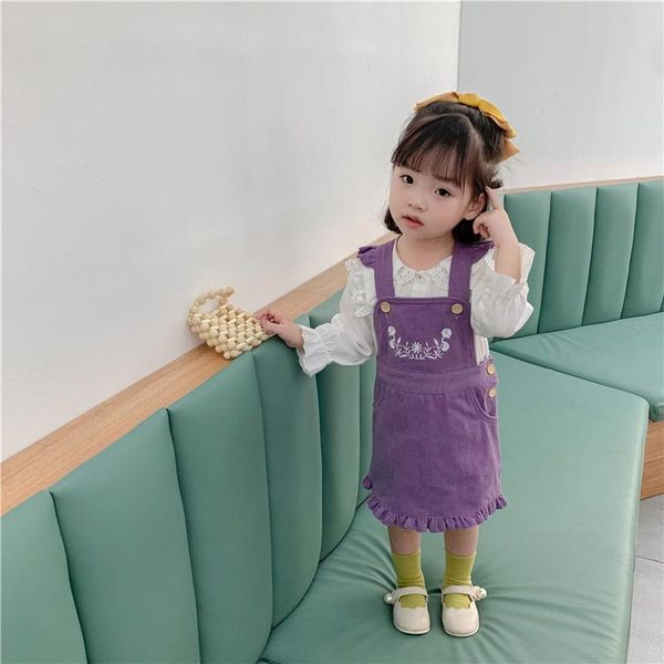 

girl's dresses korean style spring girls cotton floral embroidery overalls dress baby kids cute clothing, Red;yellow
