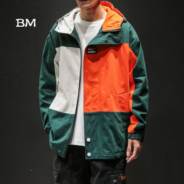 

men's jackets korean style fashions clothes spliced oversized jacket men 5xl streetwear hoodie hip hop kpop coat ulzzang hooded outerwe, Black;brown