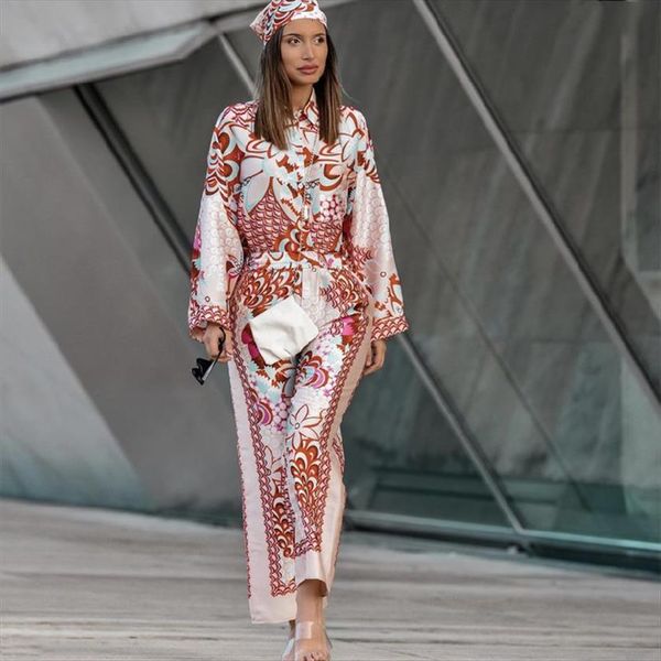 

vintage 2 piece set womens pants red print shirts flore satin suits ladies sets two women tracksuit, White