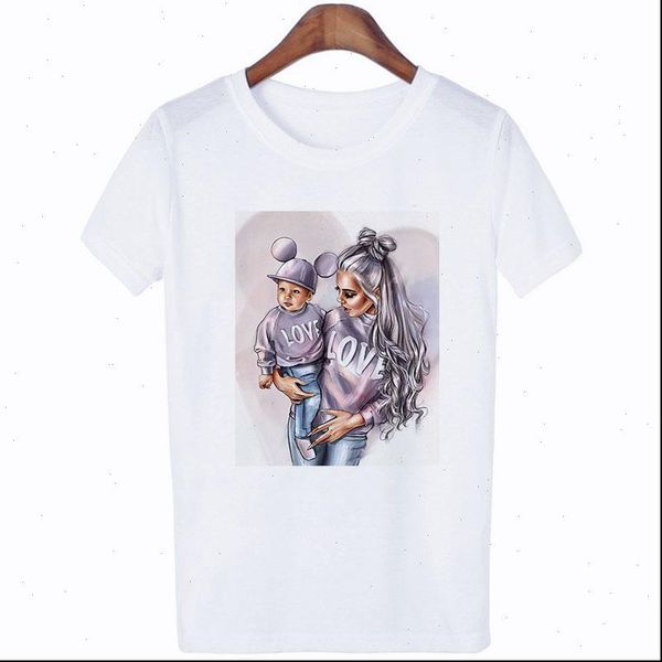 

female t shirt summer vogue print love super mom t shirt harajuku kawaii casual parent child graphics t shirt top, White