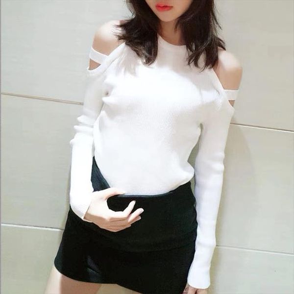 

casual spring women slim sweaters autumn knitted off shoulder long sleeve knitting pullover womens, White;black