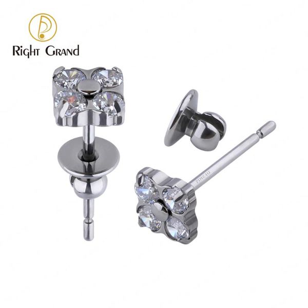 

stud right grand astm f136 titanium clear cz flower earring dainty earrings tragus cartilage studs ear piercing, Golden;silver