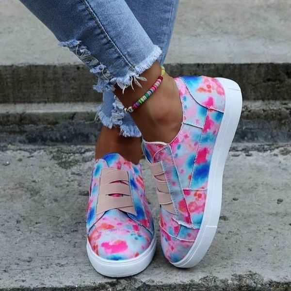 

2021 spring/autumn women canvas sneakers mix color sewing vulcanize flat round toe elastic band slip on street shoes female 823, Black