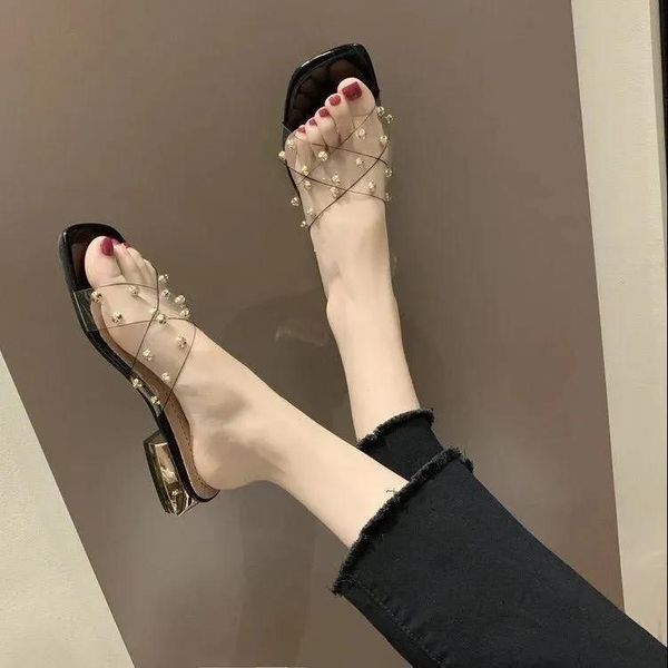 

slippers shoes women sandals women's heel fashion sandalias mujer, Black