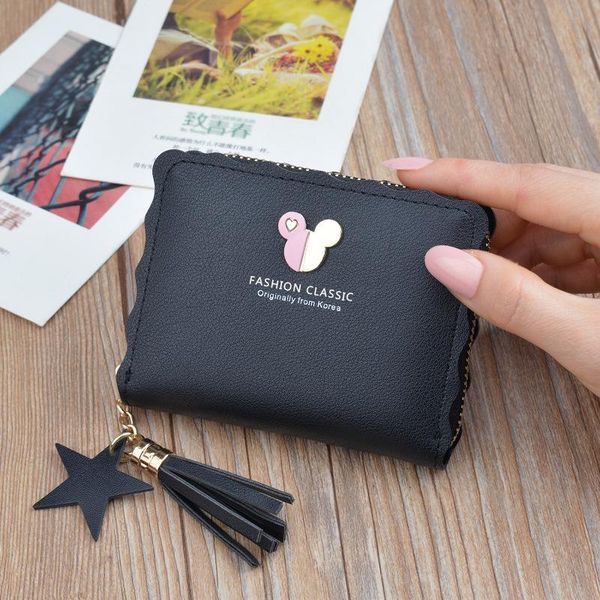 

wallets wallet, women's short zipper, tassel key, zero korean version, small and personalized mini wallet for students, Red;black