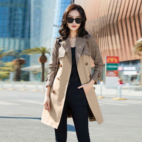 

women's trench coats long classic windbreaker waterproof british high-end english style autumn winter gabadian solid color size coat f2, Tan;black