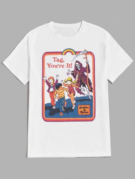 

romwe x stevenrhodes guys letter skull & figure graphic tee h2ro#, White;black