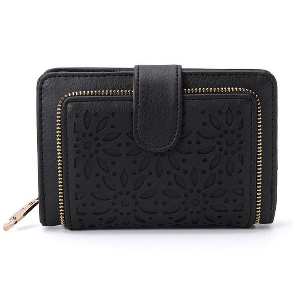 

wallets casual pvc short wallet ladies hollow purse multi card holder small organizer cartera mujer, Red;black