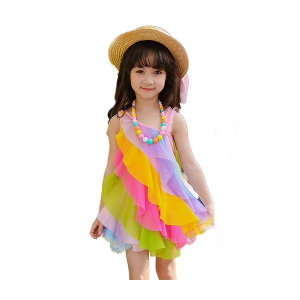 V-TREE Sommerkleider für Mädchen, modisches Kinder-Regenbogenkleid, Spitze, Kinderkleider für Mädchen, Baby-Sommerkleid 210303