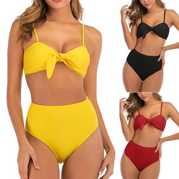 

women's bikini sling solid color high waist split swimsuit swimwear, White;black