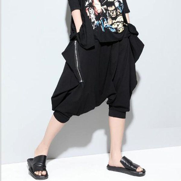 

women's pants & capris summer fashion womens elastic waist harem zipper pocket baggy calf-length soft cotton dance femme slacks trouser, Black;white