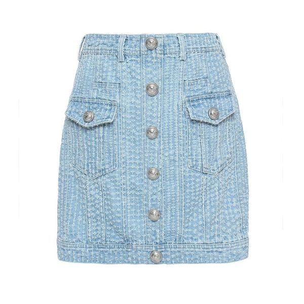 

skirts early spring three-dimensional pocket metal heavy punching washed cotton denim bag hip skirt 0202, Black