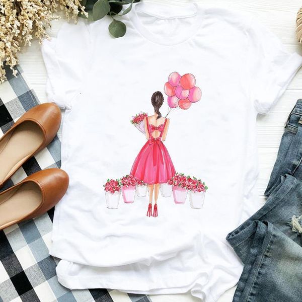 

women lady flower elegant girl cute summer autumn 90s print t tee womens tshirt for female shirt clothes graphic t-shirt, White