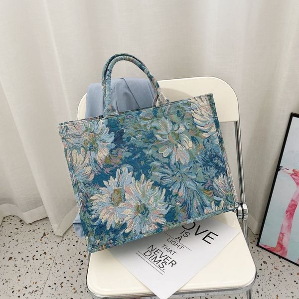 

luxury handbags monet garden oil painting tote women's 2021 new fashion large capacity shoulder bag