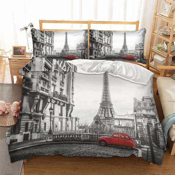 Париж Эйфелева башня напечатанные постельные принадлежности Кровать королевы Размер одеяла Кровать King Dust Cover Набор Высокое Качество C0223