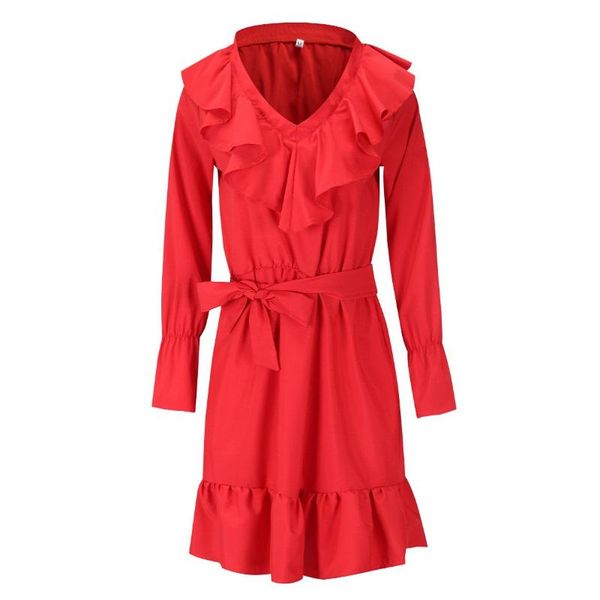 

casual dresses aecu dress female vestidos de fiesta v neck long sleeve solid elegant ladies ruffle mini club party, Black;gray