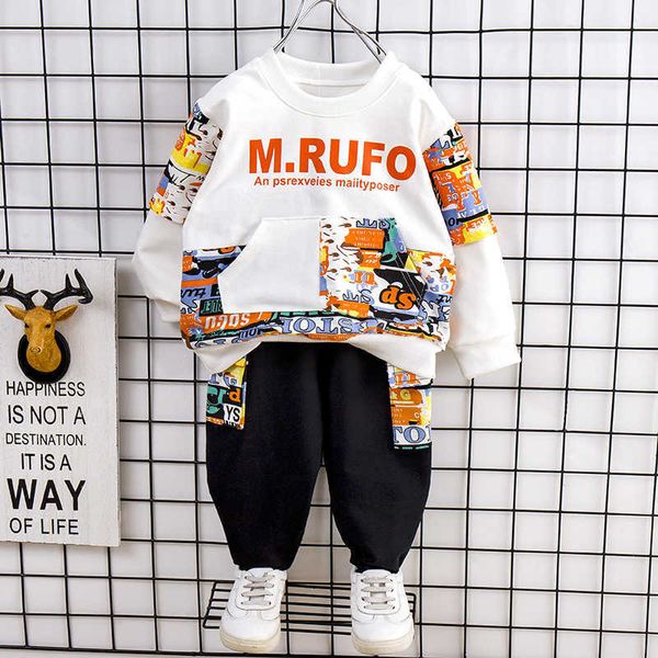 

children's sweater set 21 autumn new cotton boys' fashion ins boys' two-piece set korean version, White