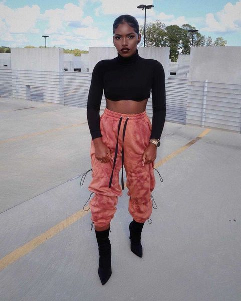 

ladies street wear multi drawstring sweatpants smoke pink loose hip hop trousers capris winter women bottoms thick track pants 210709, Black;white