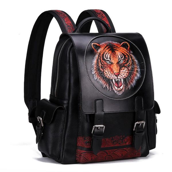 

backpack designer luxury tiger scalp carving versatile college style schoolbag
