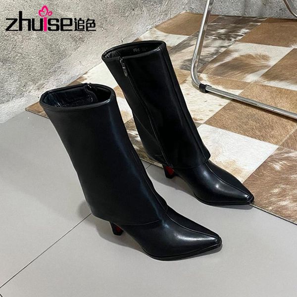 

boots 2021 winter plus velvet warm women's pointed white high-heeled ladies high-tube fashion, Black