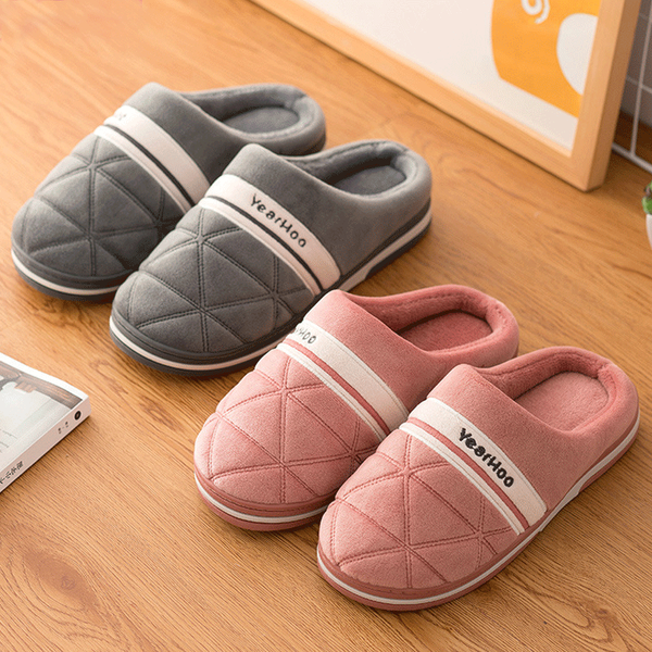 

female and male winter slippers women house plus size geometry slippers comfortable stripes plush warm women slippers 2022 new, Black