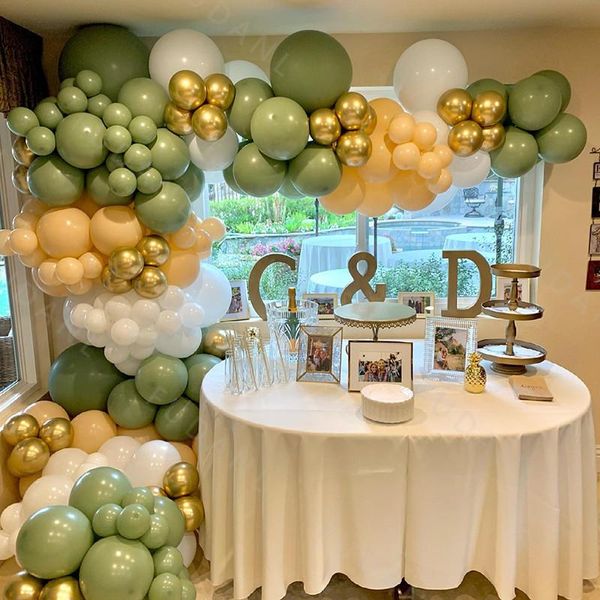 

party decoration 147pcs avocado green balloon garland arch kit skin color gold chrome balloons for wedding birthday globos