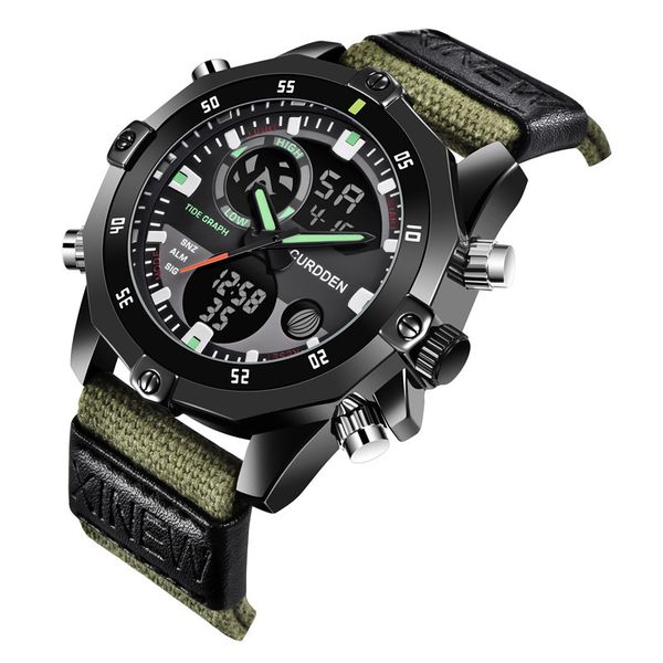 

designer watch brand table luxury es hip hop men's fashion nylon band double luminous multifunctional cool sports watch, Slivery;brown