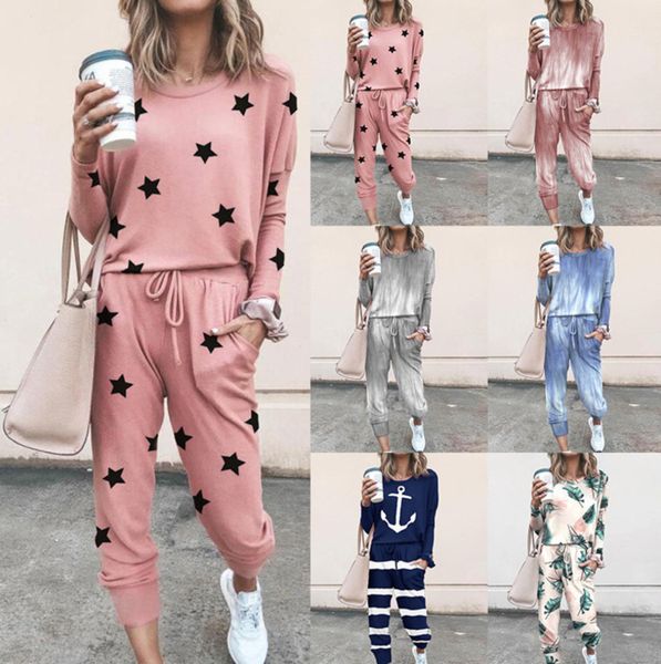 

women tracksuits designers clothes 2021 two pieces outfits bat sleeve trousers ladies new fashion print pants set jogging suits, White