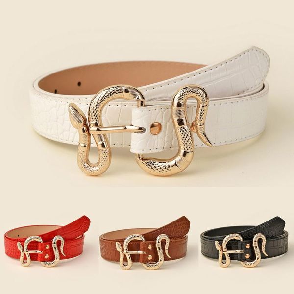 

belts women fashion waist belt clamp accessorie snake design thin buckle leather waistband, Black;brown