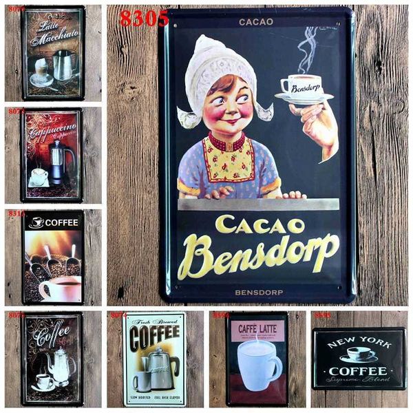 Kaffee Metallplatte Vintage Blechschild Eisen Malerei Bar Kunst Café Restaurant Home Shop Dekor 20X30CM I-8