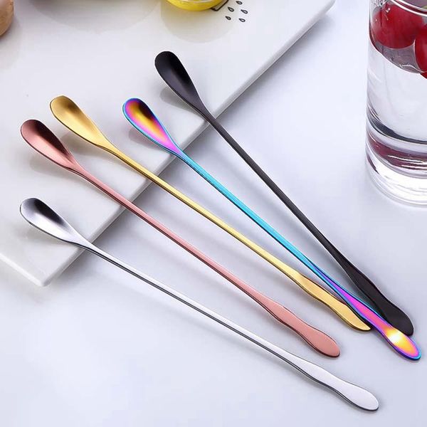 

spoons 1pc stainless steel coffee spoon with long handle colorful scoops dessert tea kitchen gadget tool tableware