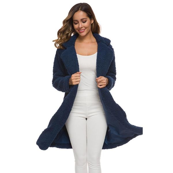 

women's wool & blends women lambs velvet jackets plus thick solid color loose coat 2021 autumn winter long sleeve warm female outerwear, Black