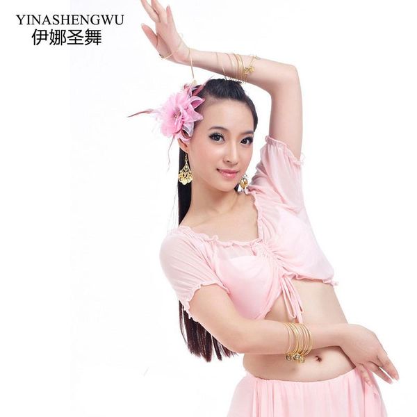 

the most popular imported water yarn exercise clothes shirt belly dance 14color water yarn wrinkled short-sleeved shirt, Black;red